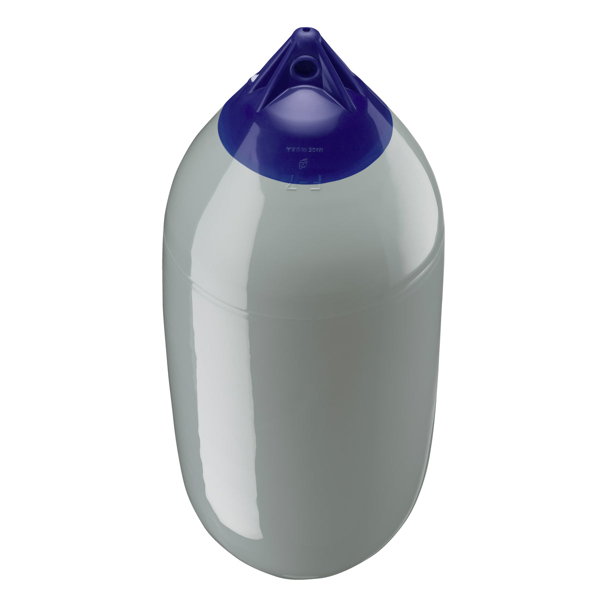 Grey boat fender with Navy-Top, Polyform F-7 angled shot