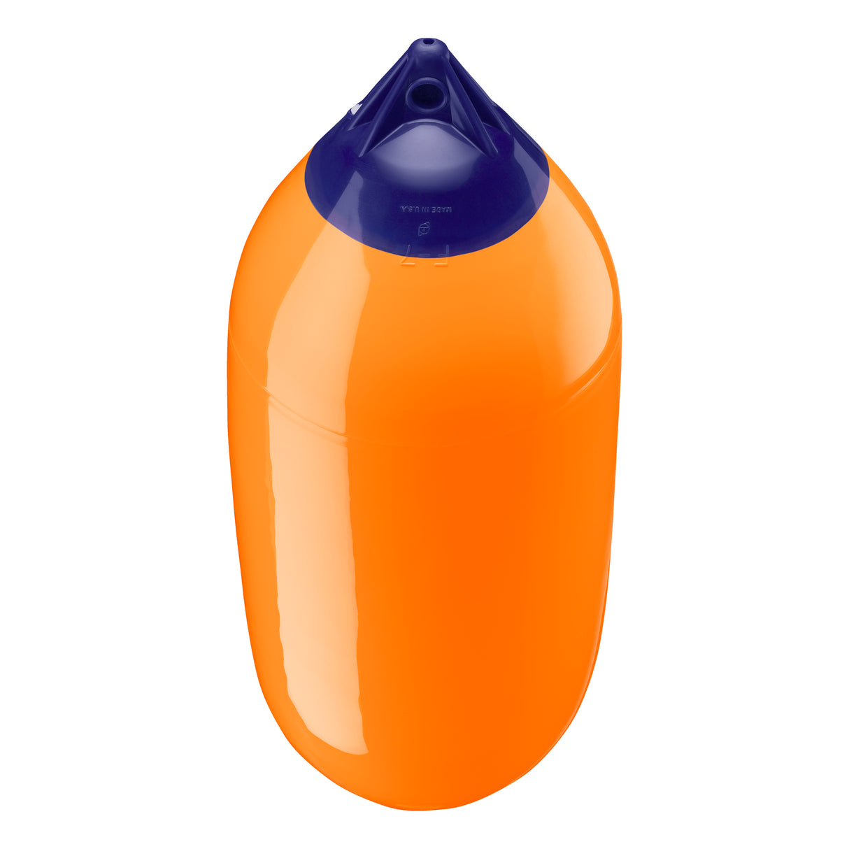 Orange boat fender with Navy-Top, Polyform F-7 angled shot