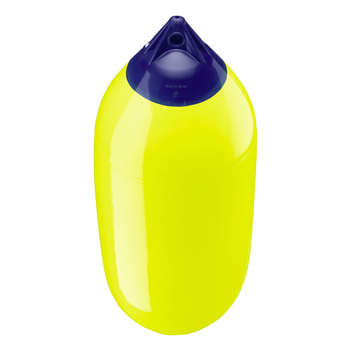 Saturn Yellow boat fender with Navy-Top, Polyform F-7 angled shot