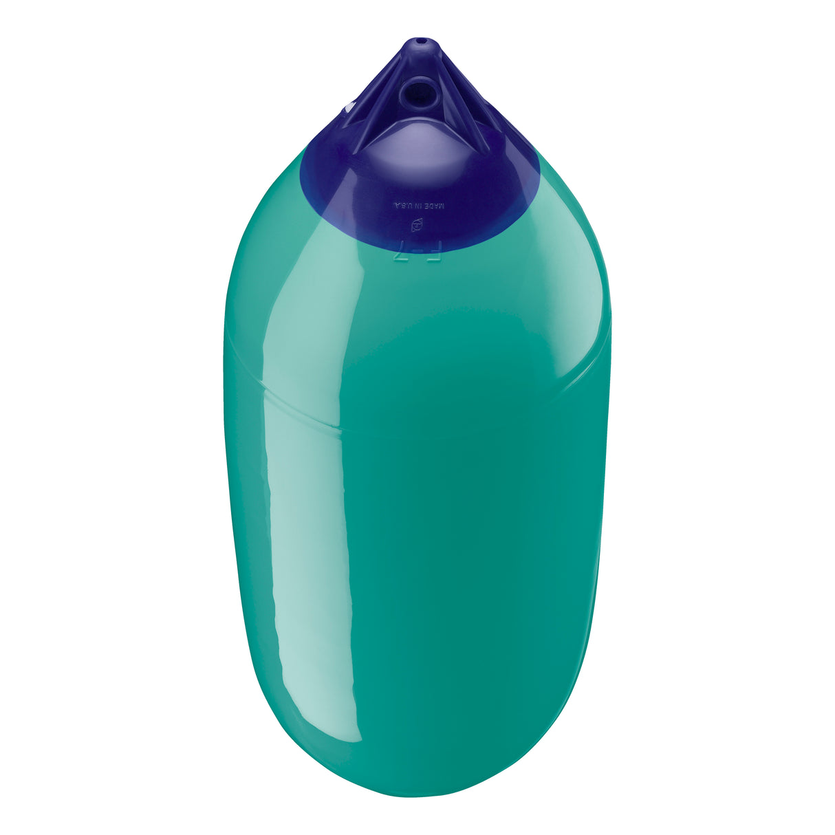 Teal boat fender with Navy-Top, Polyform F-7 angled shot