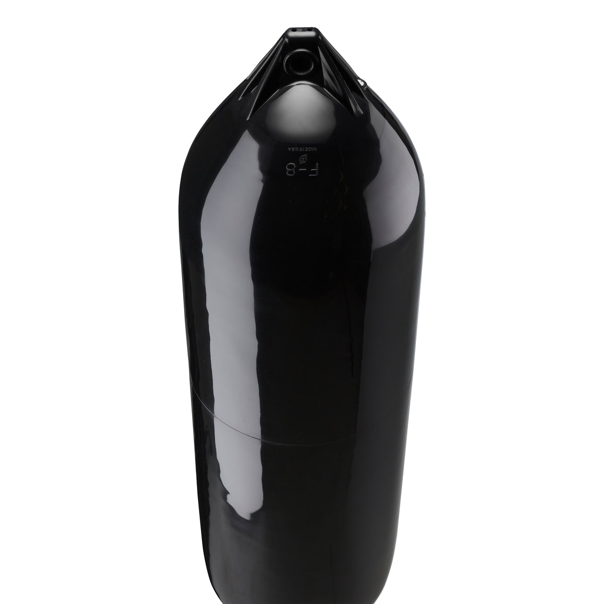 Black boat fender with Navy-Top, Polyform F-8 angled shot