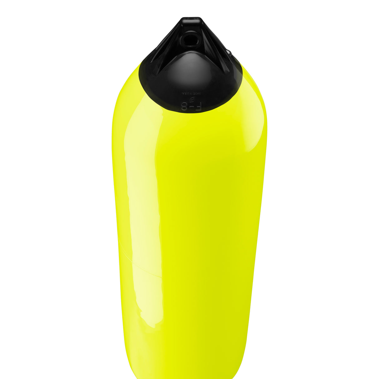 Saturn Yellow boat fender with Navy-Top, Polyform F-8 angled shot