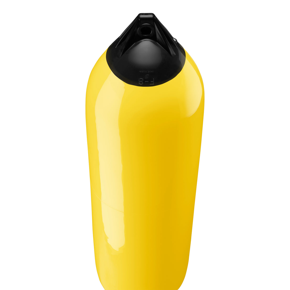 Yellow boat fender with Navy-Top, Polyform F-8 angled shot