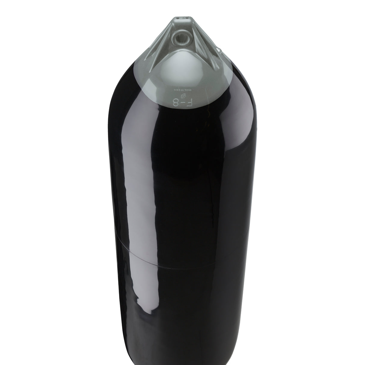 Black boat fender with Grey-Top, Polyform F-8 angled shot