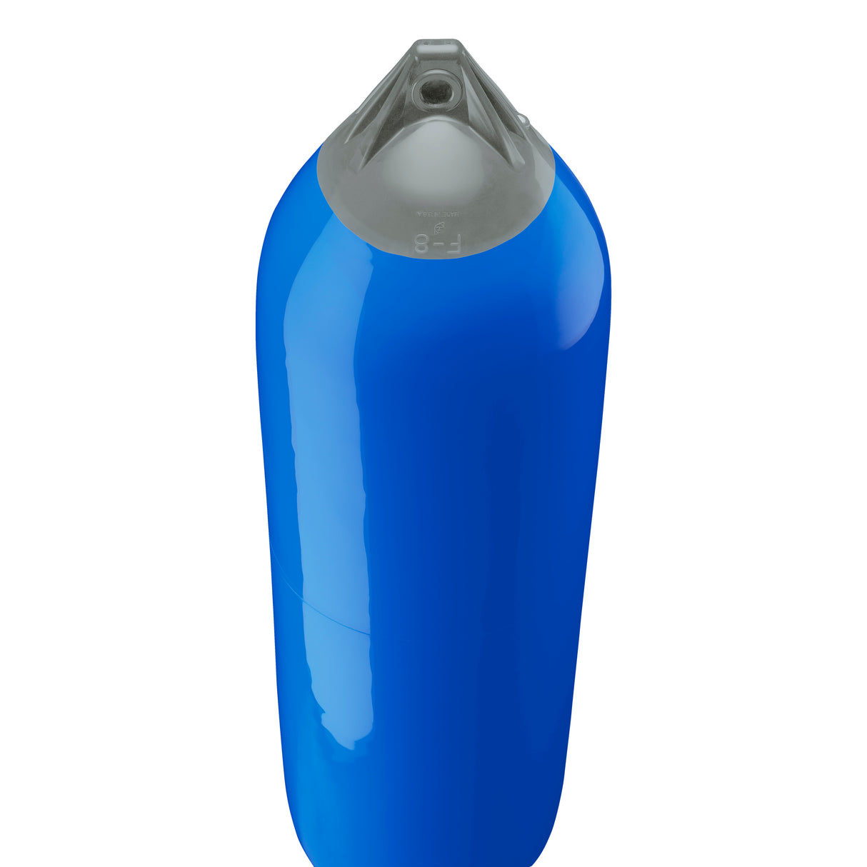 Blue boat fender with Grey-Top, Polyform F-8 angled shot