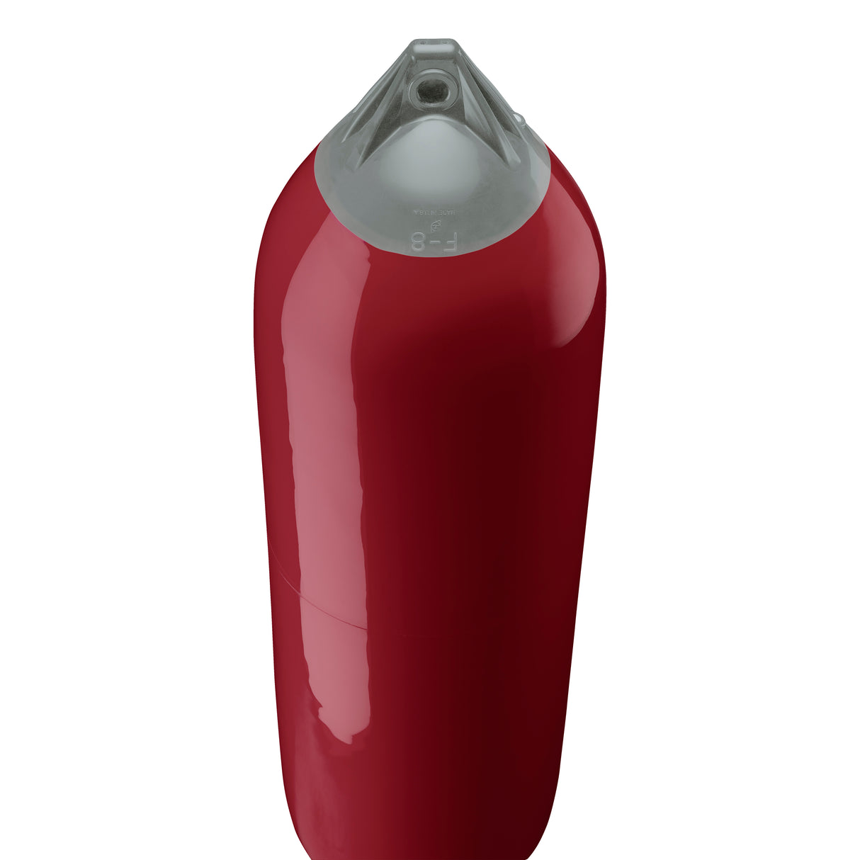 Burgundy boat fender with Grey-Top, Polyform F-8 angled shot