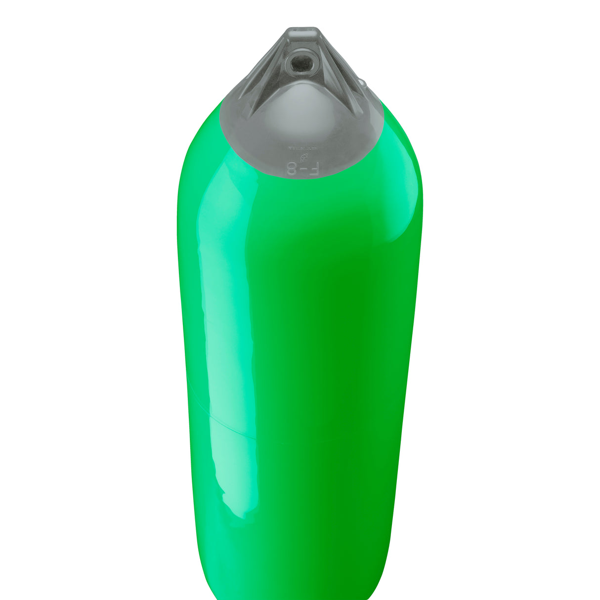 Green boat fender with Grey-Top, Polyform F-8 angled shot