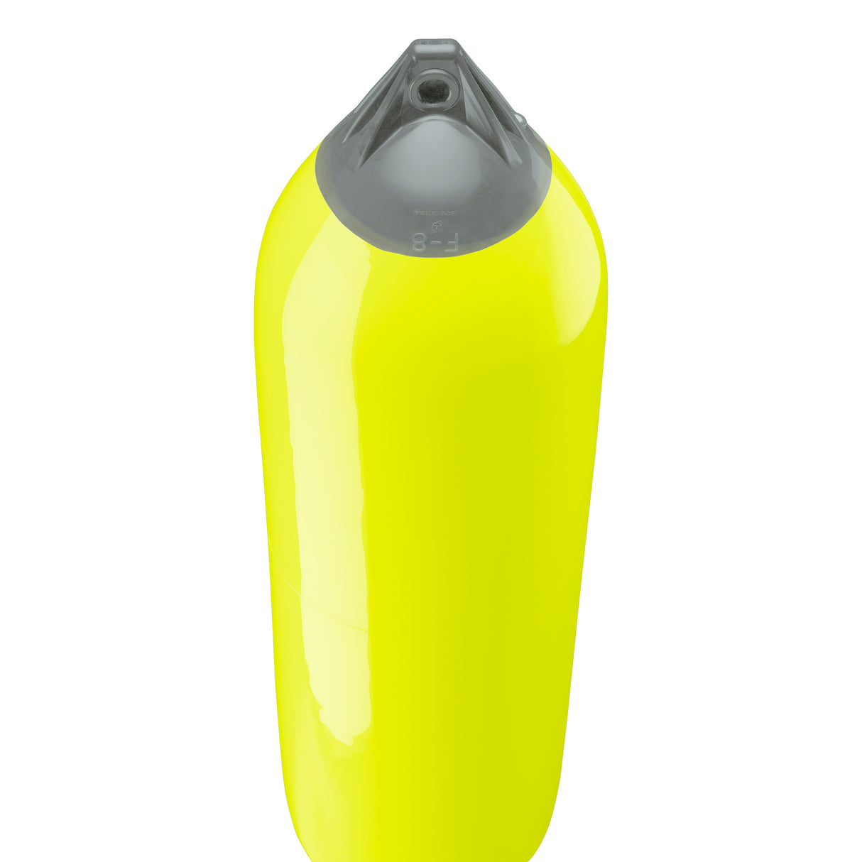 Saturn Yellow boat fender with Grey-Top, Polyform F-8 angled shot