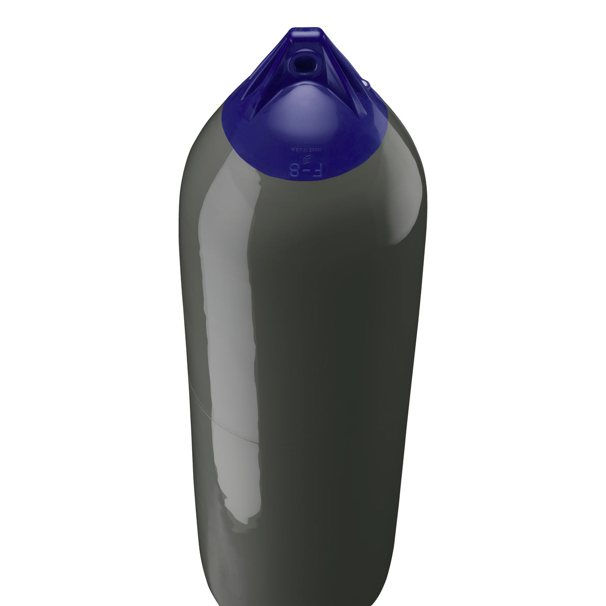 Graphite boat fender with Navy-Top, Polyform F-8 angled shot