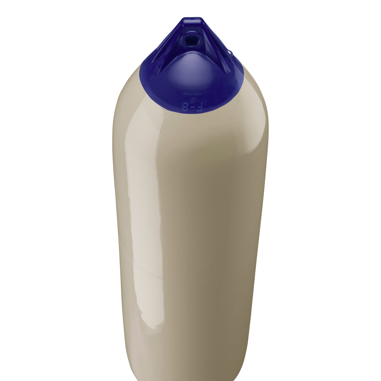 Sand boat fender with Navy-Top, Polyform F-8 angled shot
