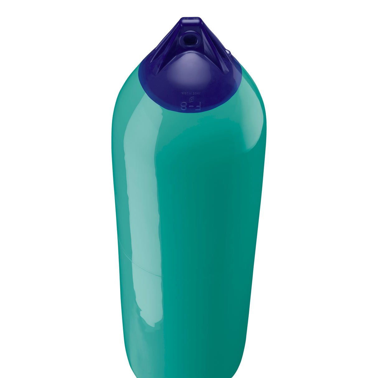 Teal boat fender with Navy-Top, Polyform F-8 angled shot