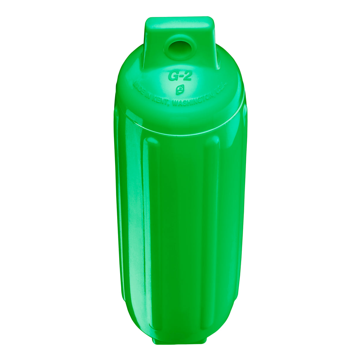 Green boat fender, Polyform G-2 angled shot