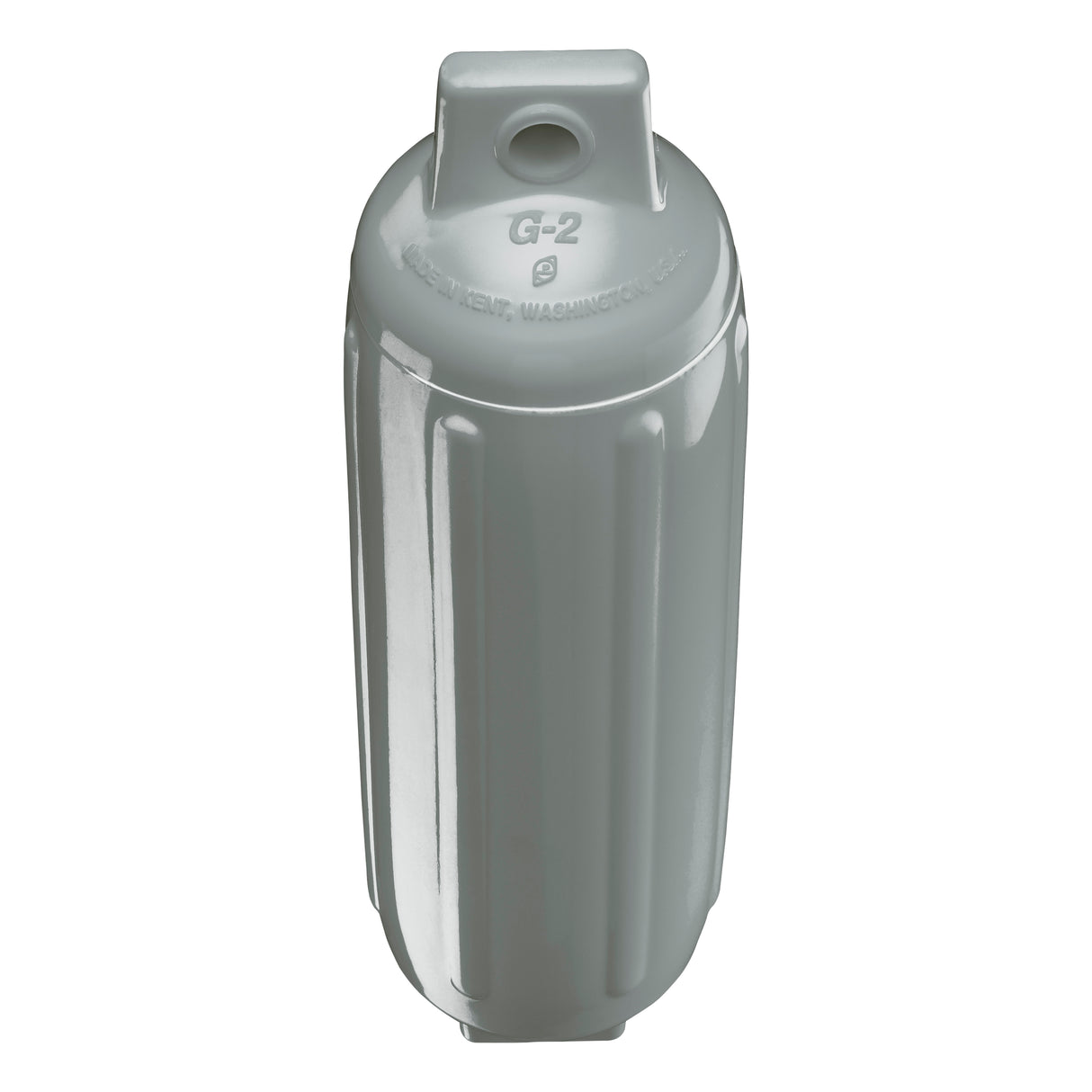 Grey boat fender, Polyform G-2 angled shot