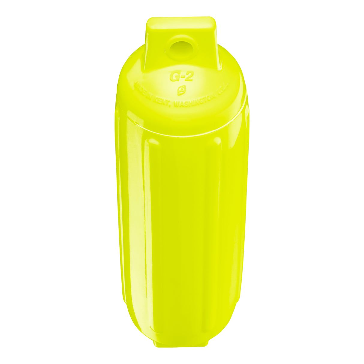 Saturn Yellow boat fender, Polyform G-2 angled shot