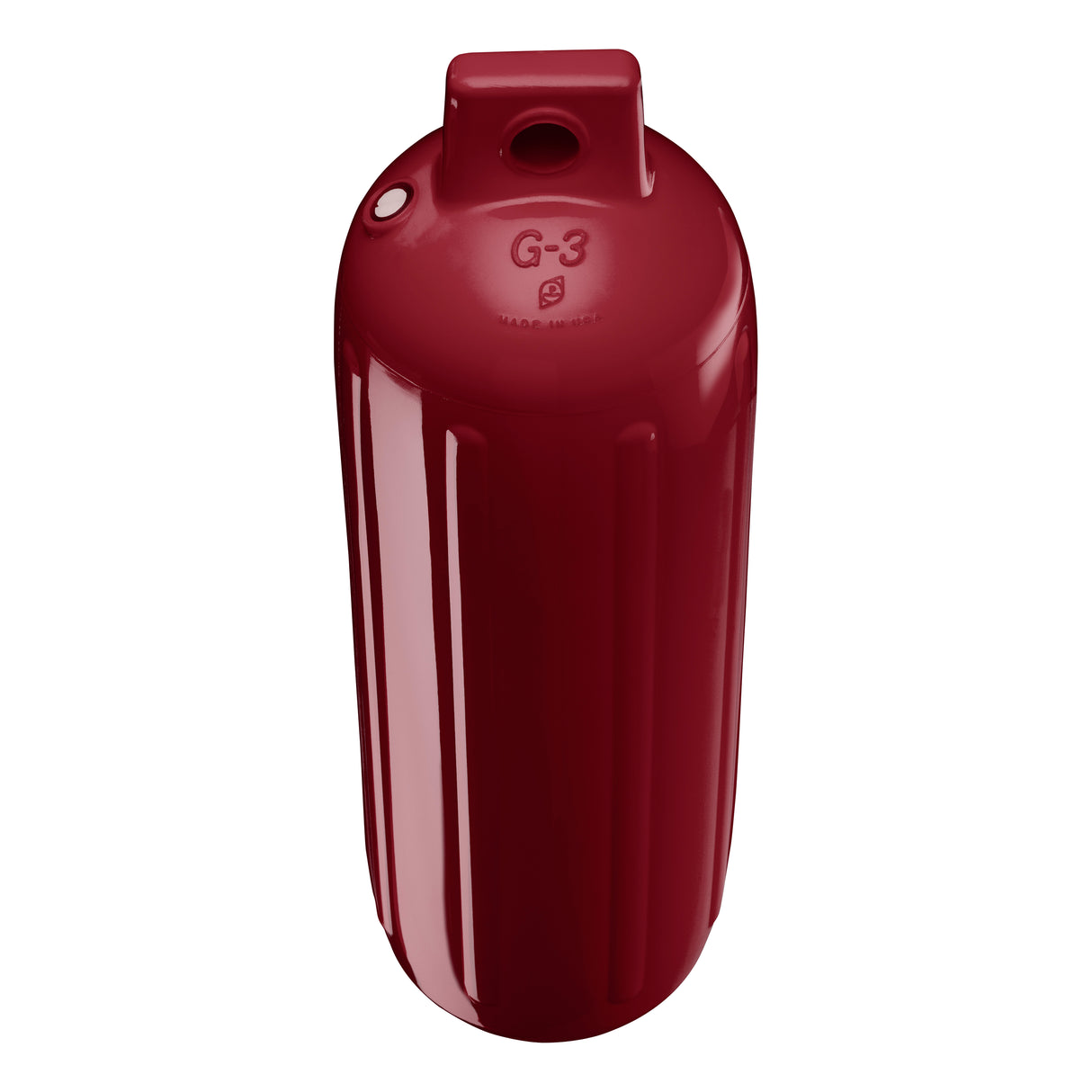 Burgundy boat fender, Polyform G-3 angled shot