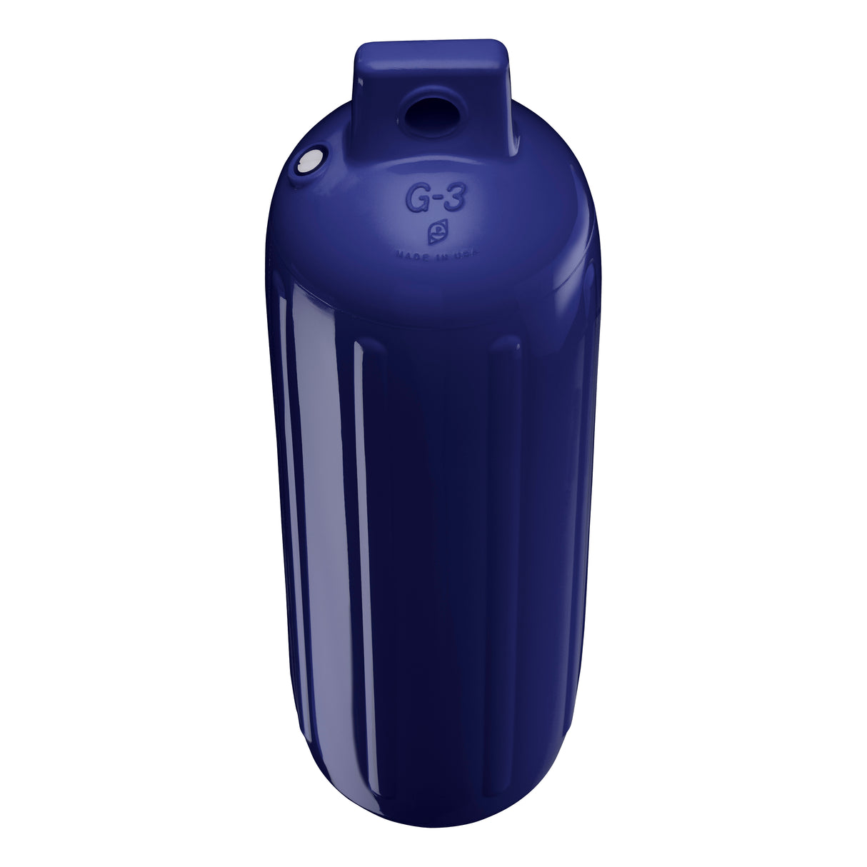 Navy Blue boat fender, Polyform G-3 angled shot