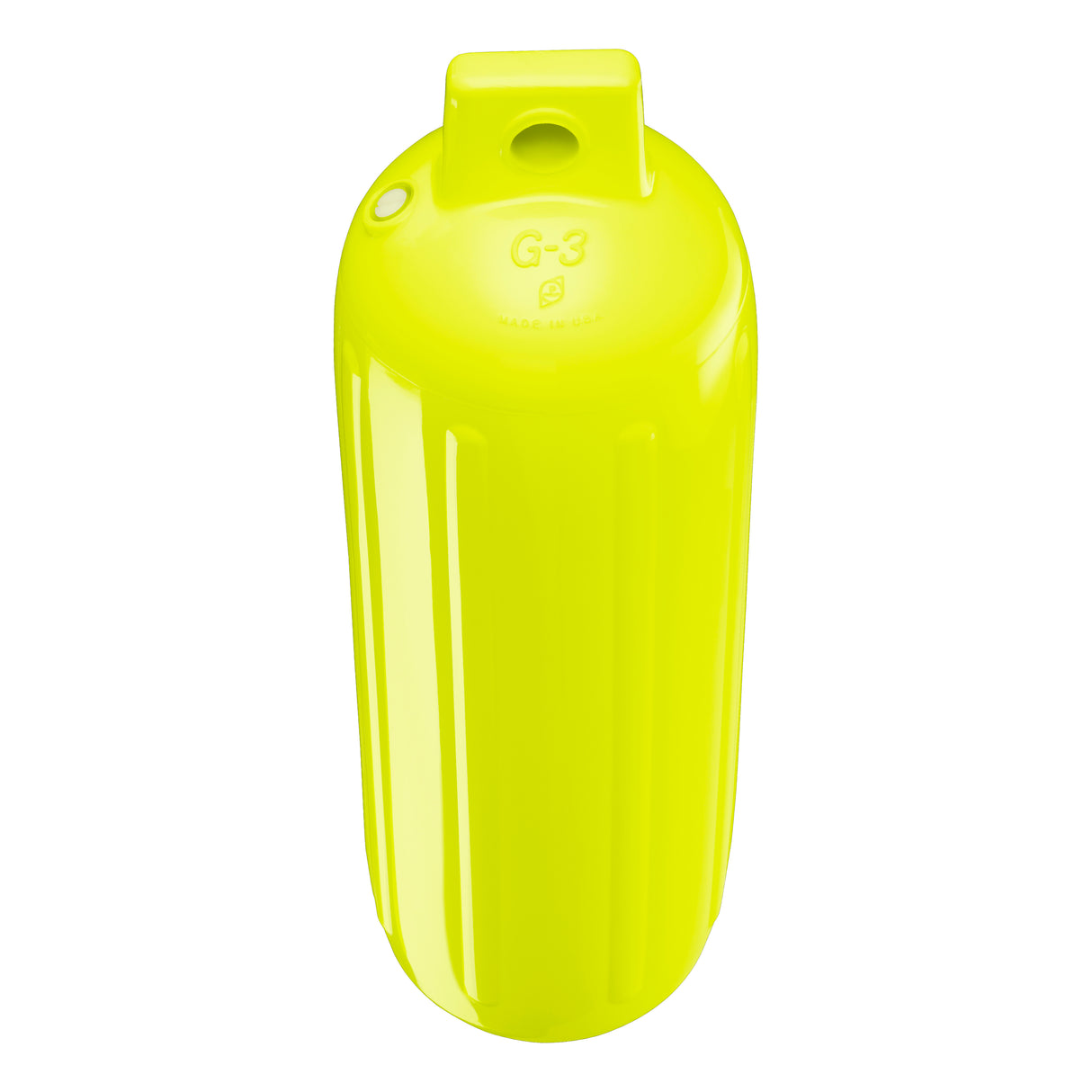 Saturn Yellow boat fender, Polyform G-3 angled shot