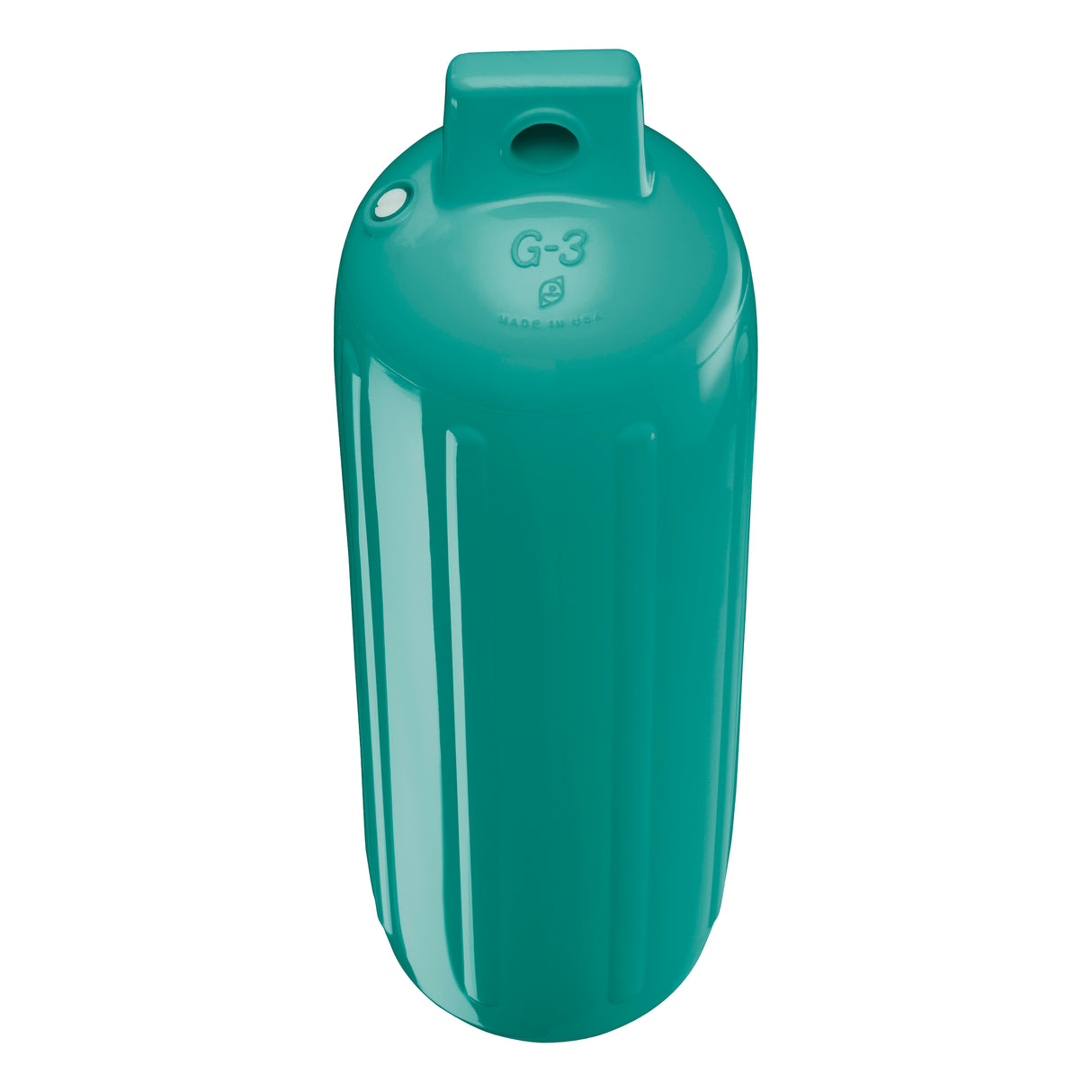 Teal boat fender, Polyform G-3 angled shot