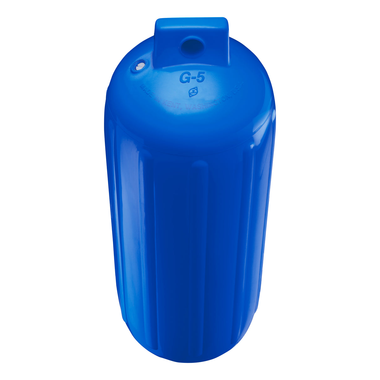 Blue boat fender, Polyform G-5 angled shot