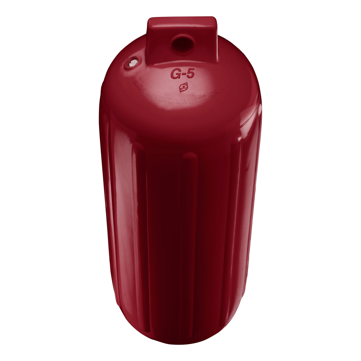 Burgundy boat fender, Polyform G-5 angled shot