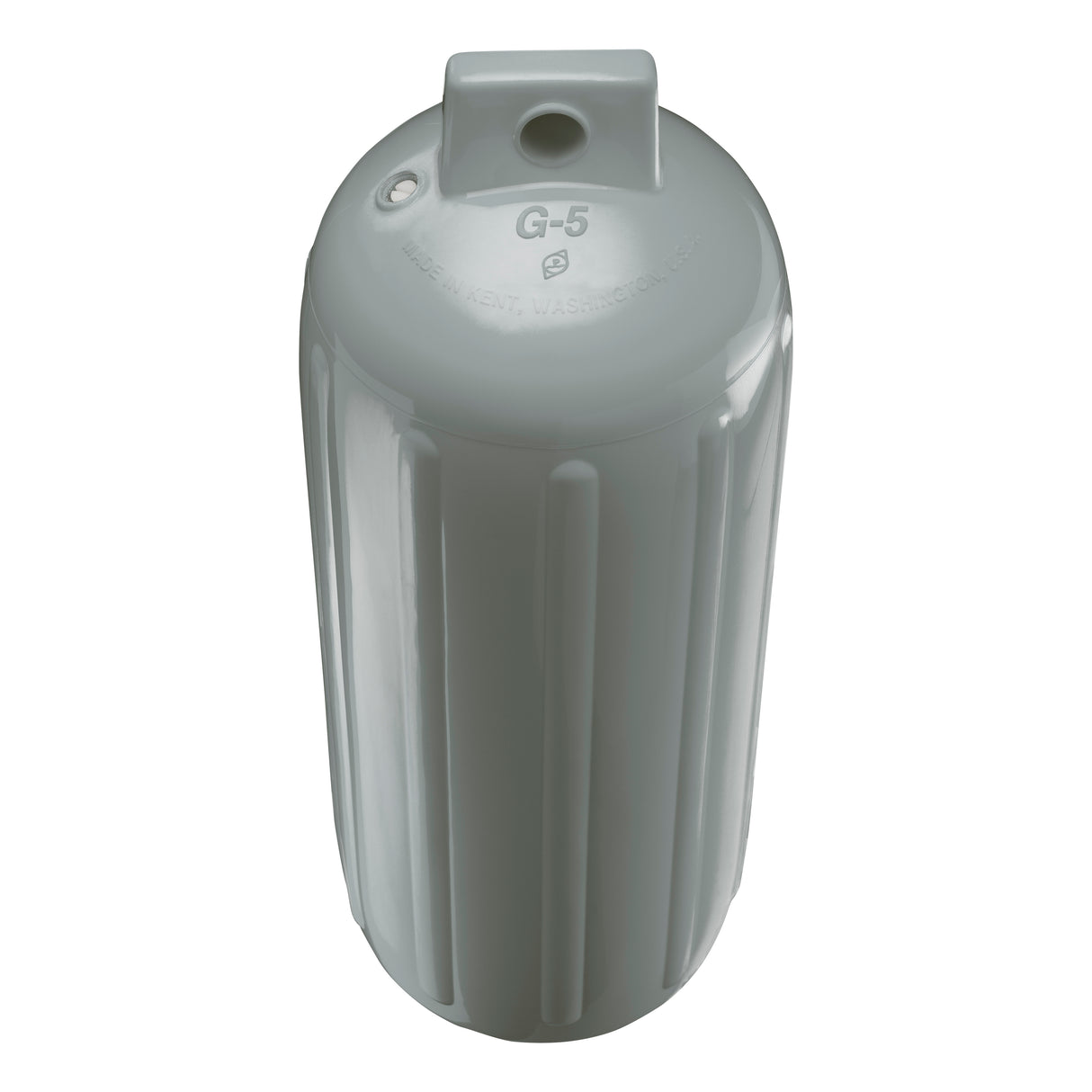 Grey boat fender, Polyform G-5 angled shot