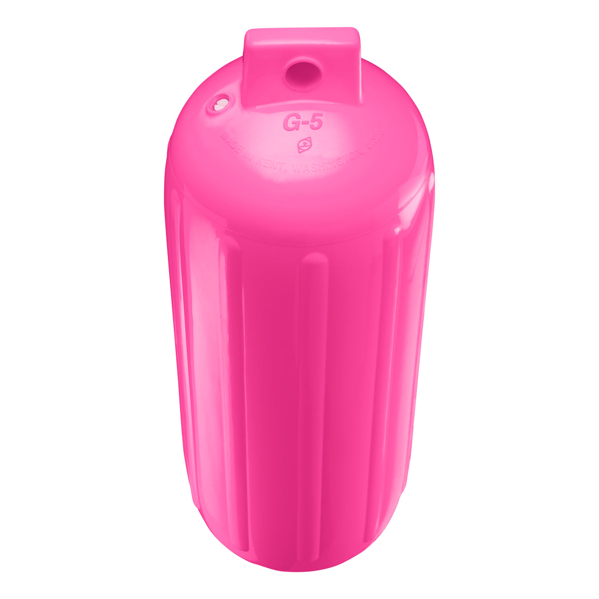 Pink boat fender, Polyform G-5 angled shot