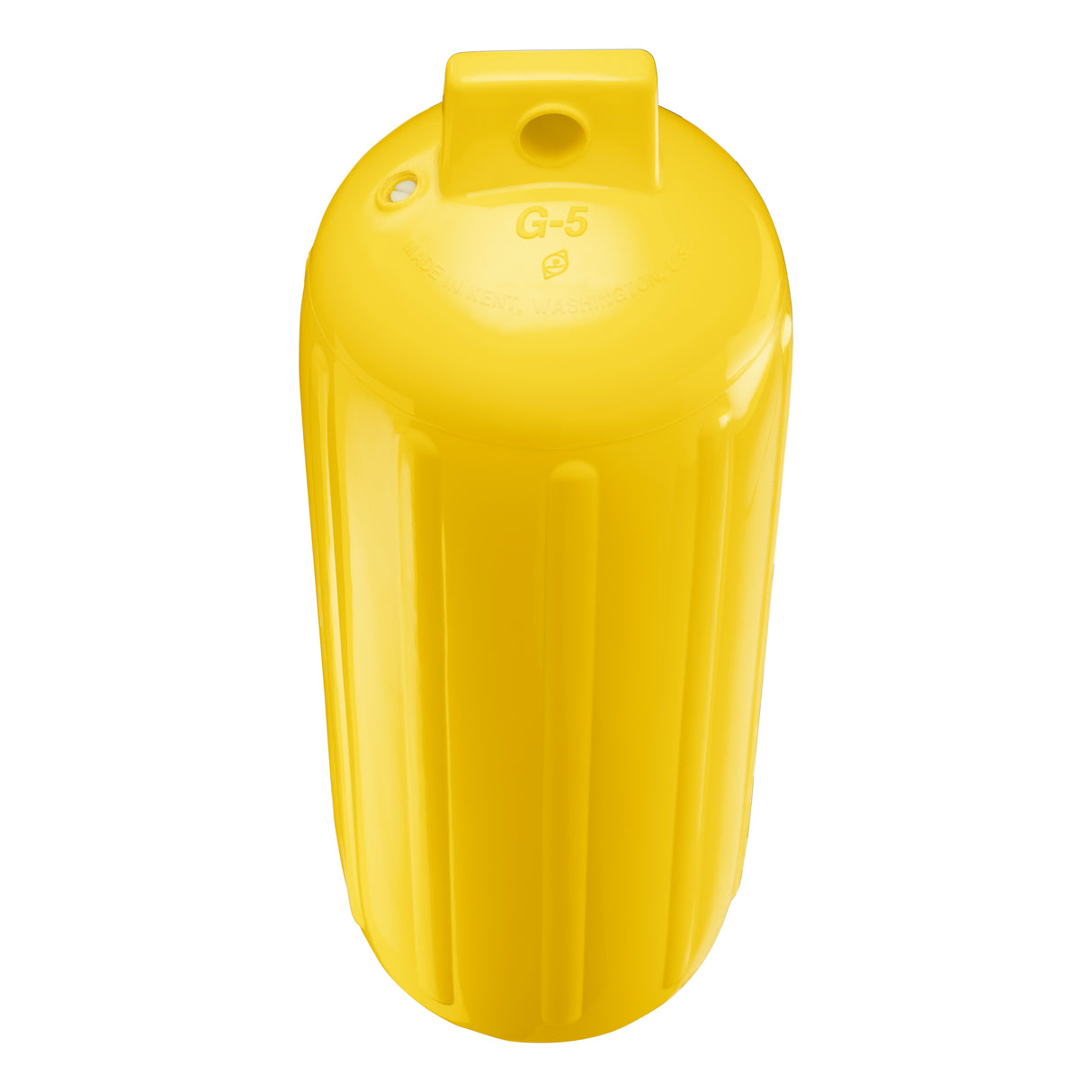 Yellow boat fender, Polyform G-5 angled shot