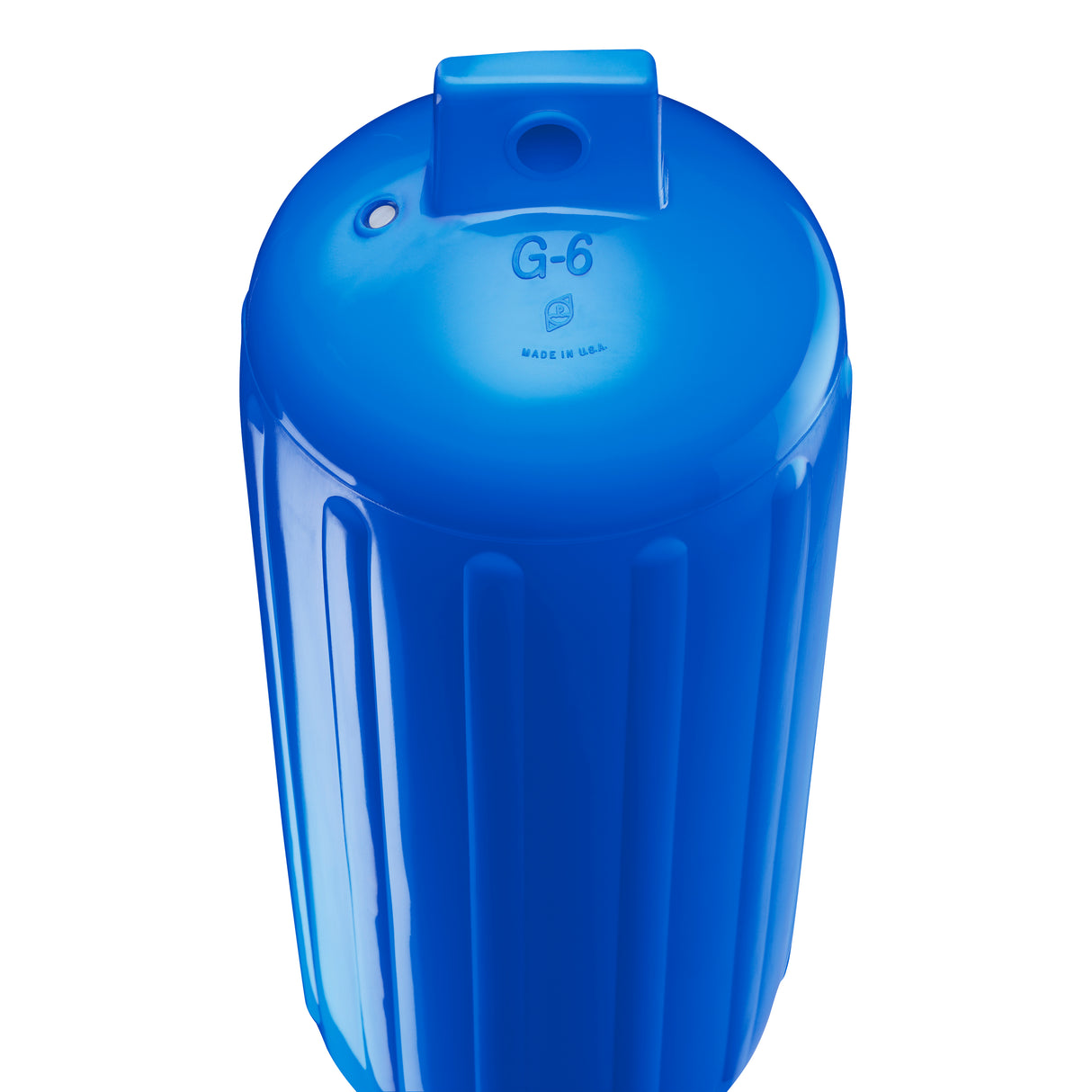 Blue boat fender, Polyform G-6 angled shot