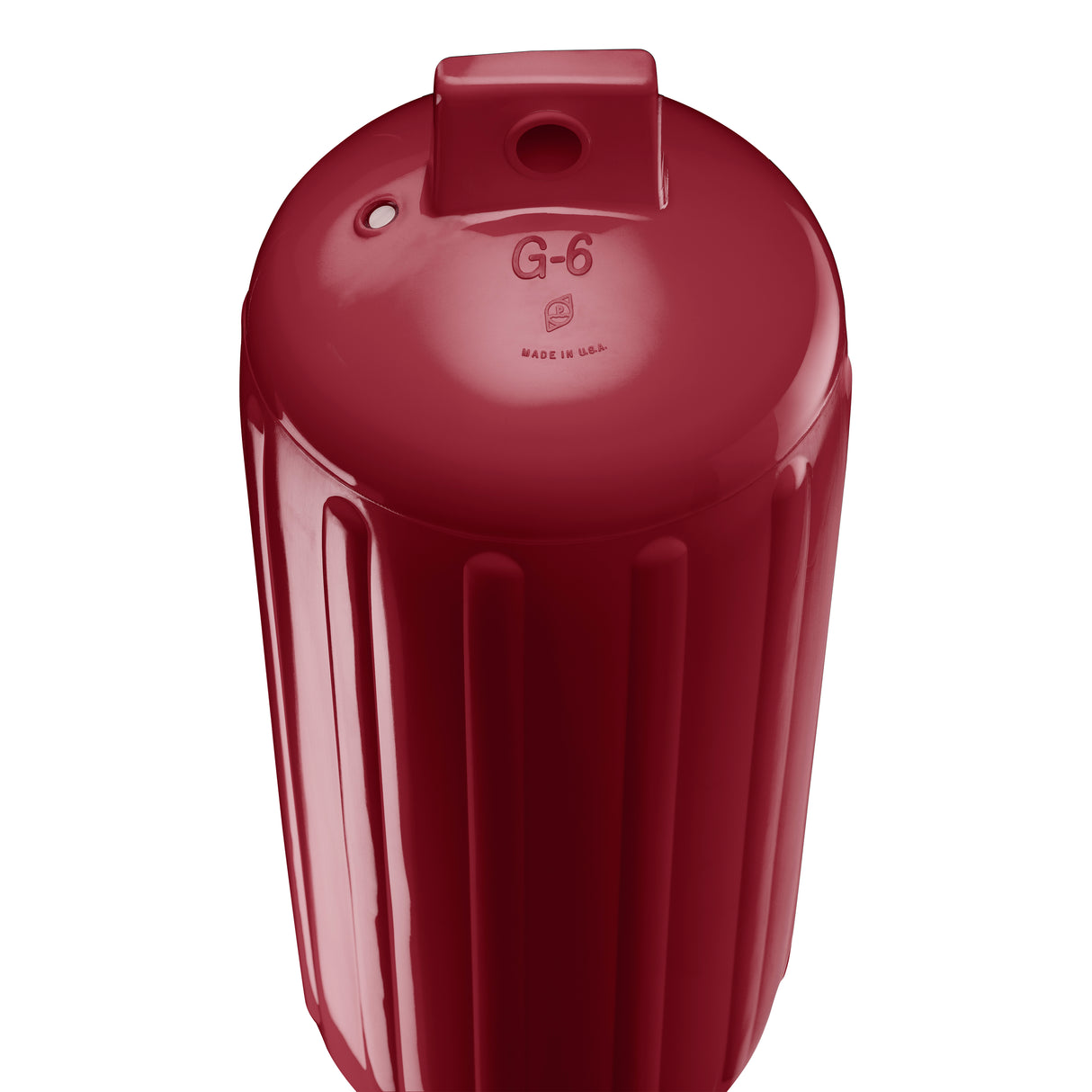 Burgundy boat fender, Polyform G-6 angled shot