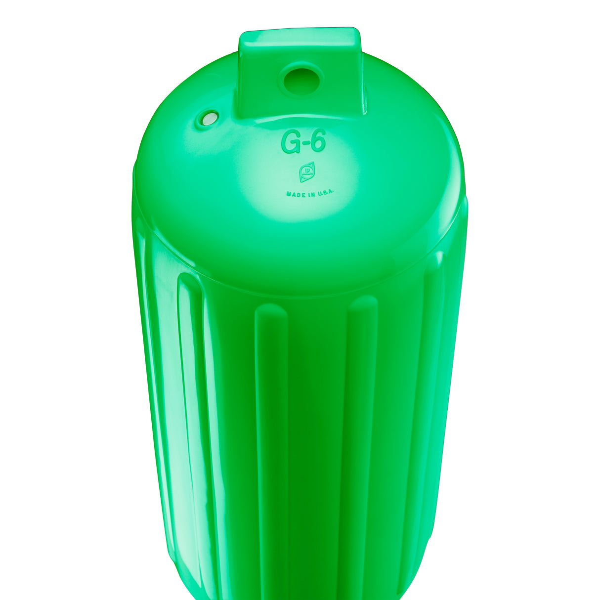 Green boat fender, Polyform G-6 angled shot
