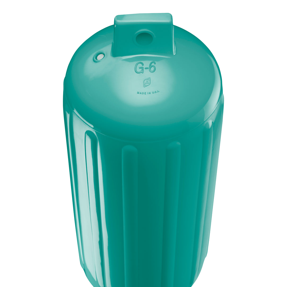 Teal boat fender, Polyform G-6 angled shot