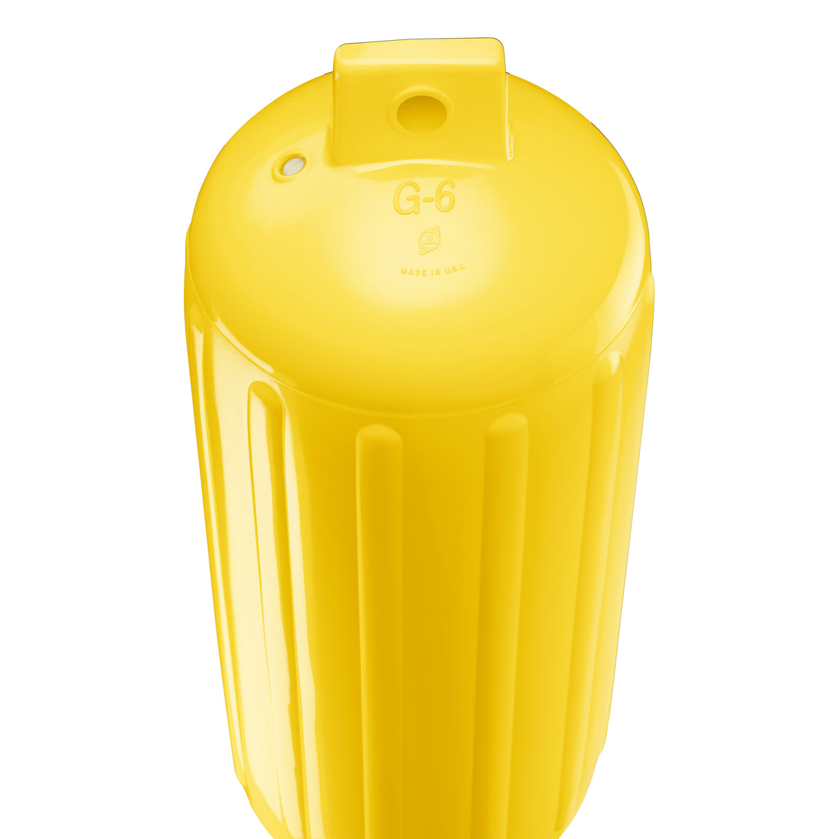 Yellow boat fender, Polyform G-6 angled shot