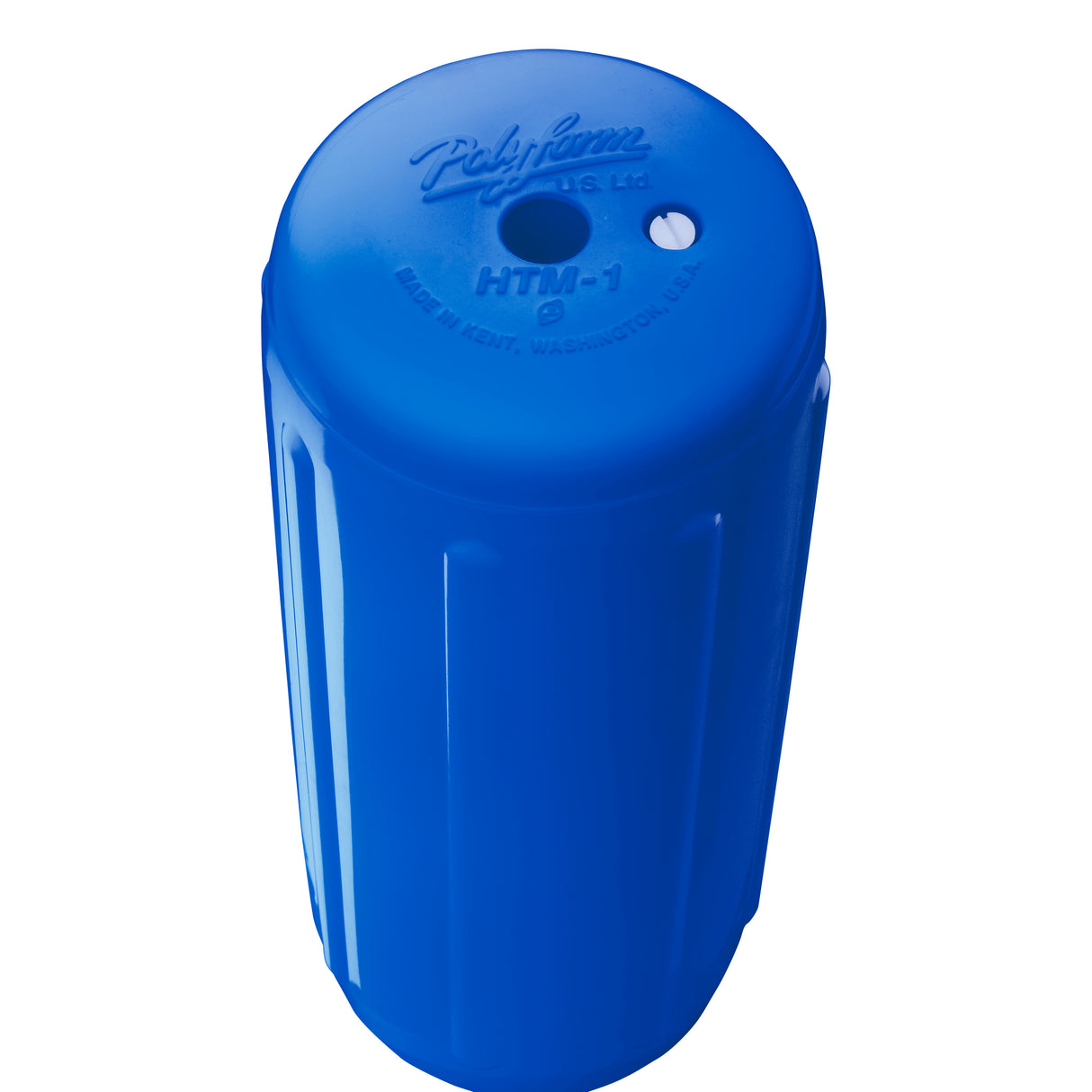 Blue hole through center boat fender, Polyform HTM-1 angled shot