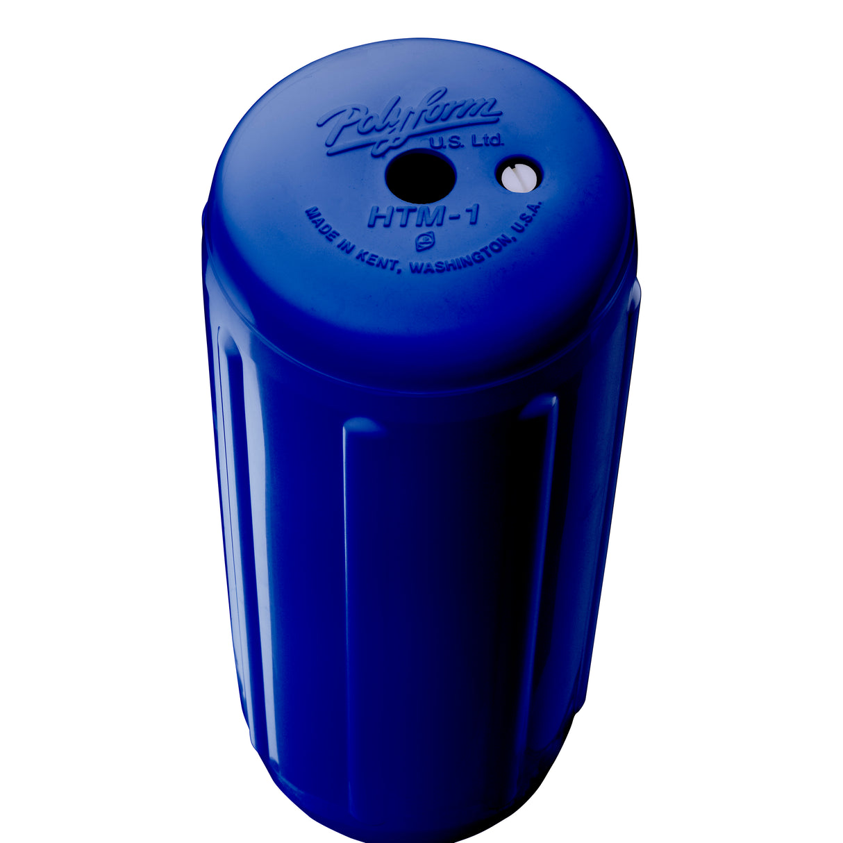 Cobalt Blue hole through center boat fender, Polyform HTM-1 angled shot