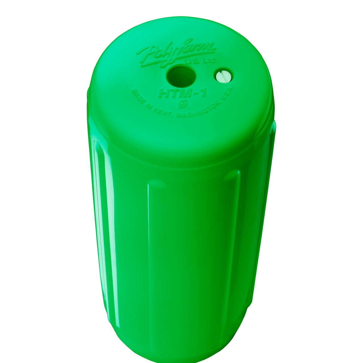 Green hole through center boat fender, Polyform HTM-1 angled shot