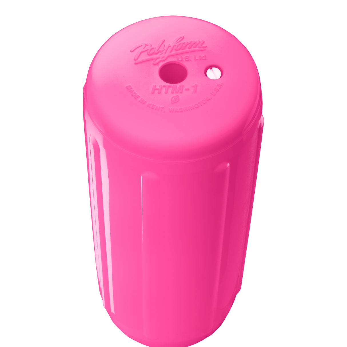 Pink hole through center boat fender, Polyform HTM-1 angled shot