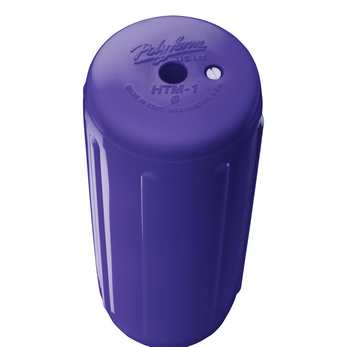 Purple hole through center boat fender, Polyform HTM-1 angled shot