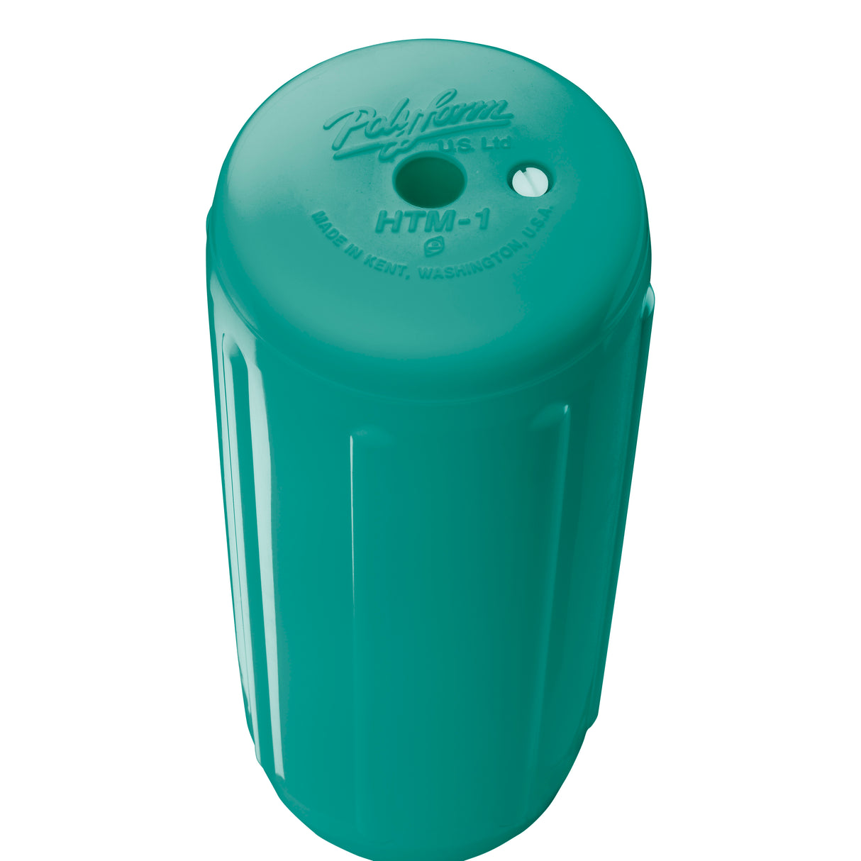 Teal hole through center boat fender, Polyform HTM-1 angled shot