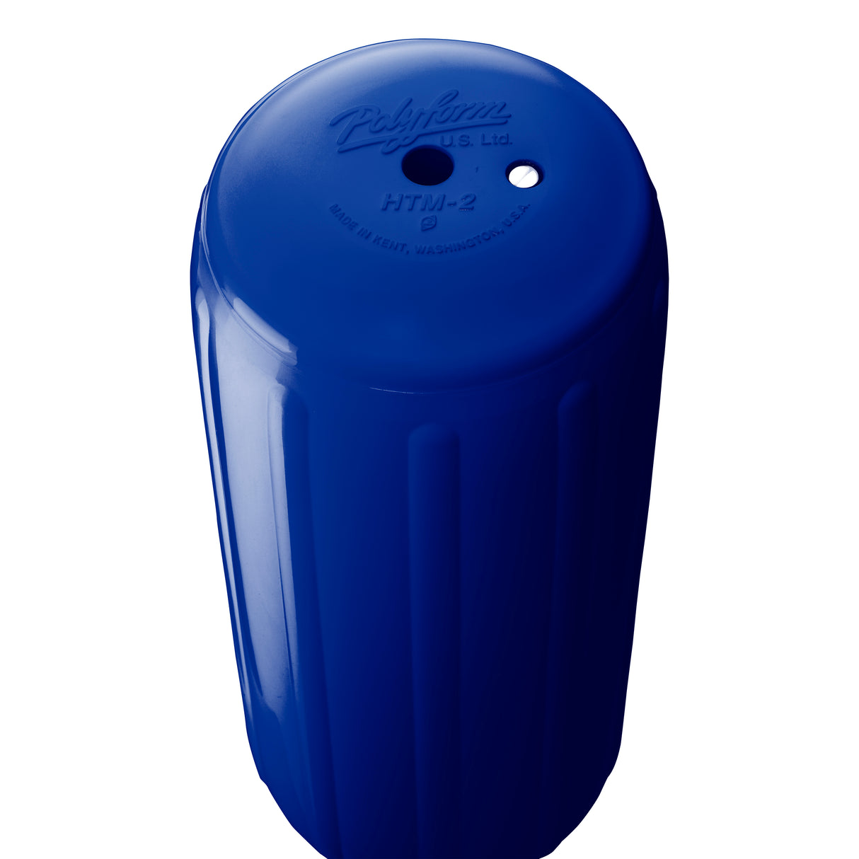 Cobalt Blue hole through center boat fender, Polyform HTM-2 angled shot