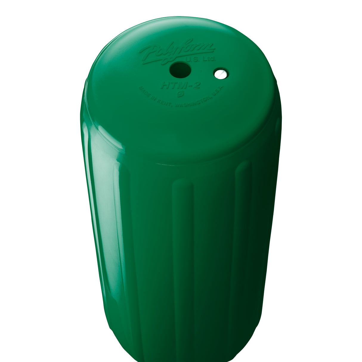 Forest Green hole through center boat fender, Polyform HTM-2 angled shot