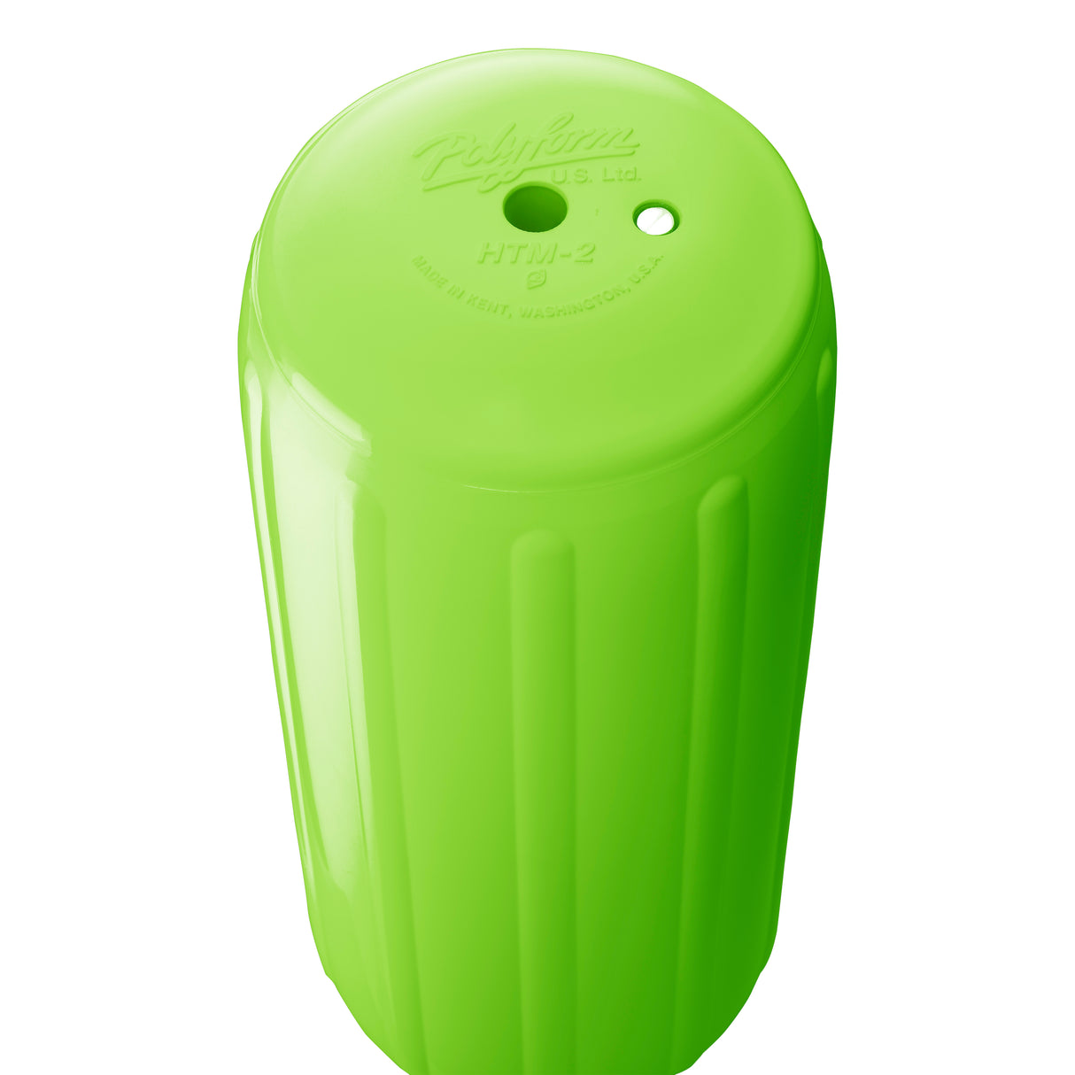 Lime hole through center boat fender, Polyform HTM-2 angled shot