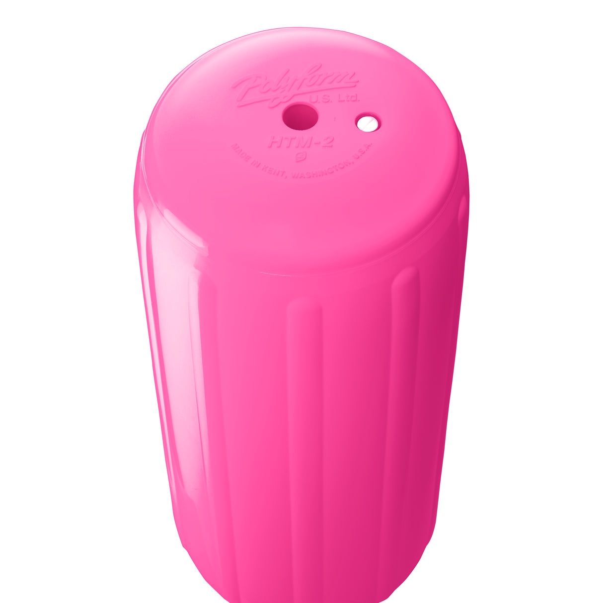 Pink hole through center boat fender, Polyform HTM-2 angled shot