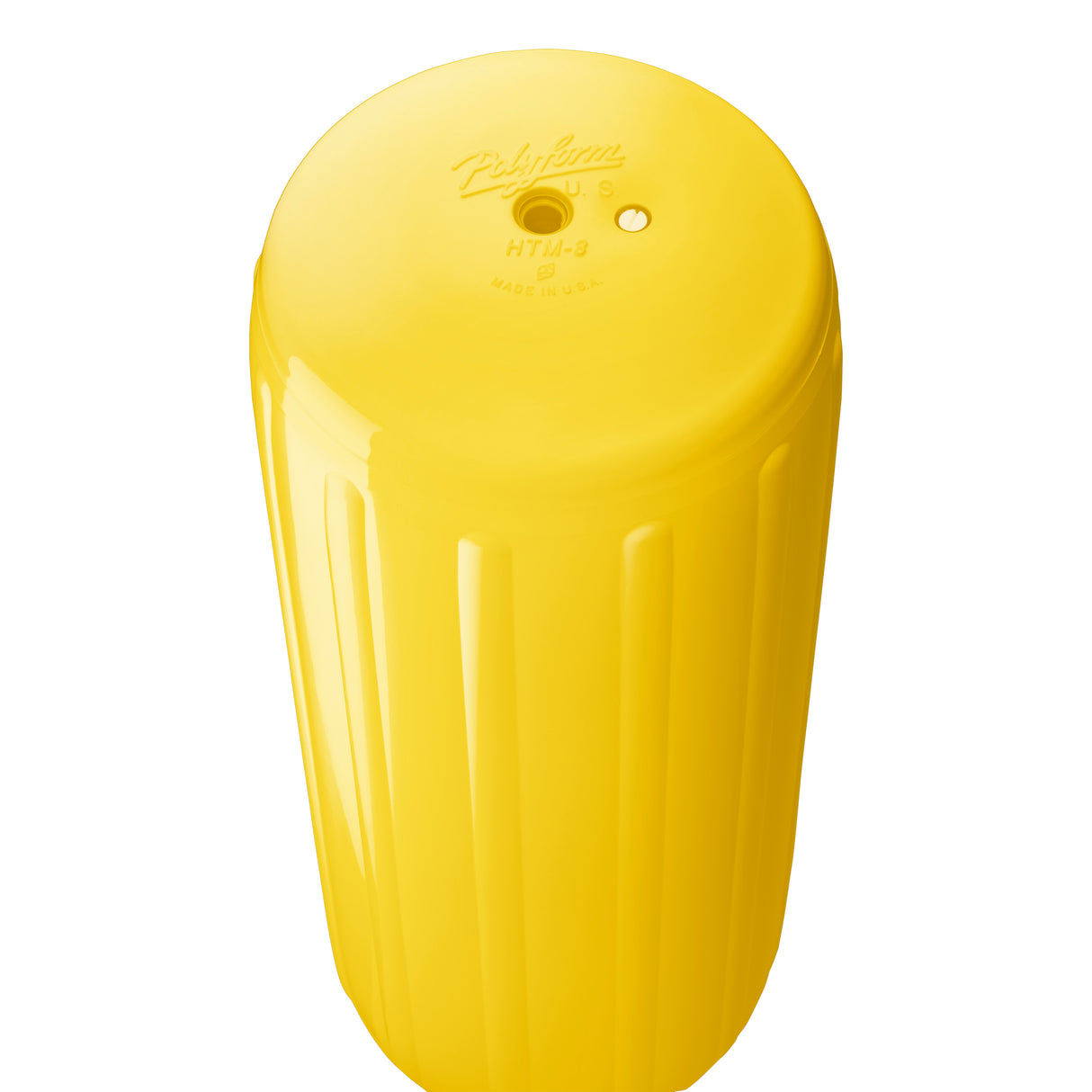 Yellow hole through center boat fender, Polyform HTM-3 angled shot