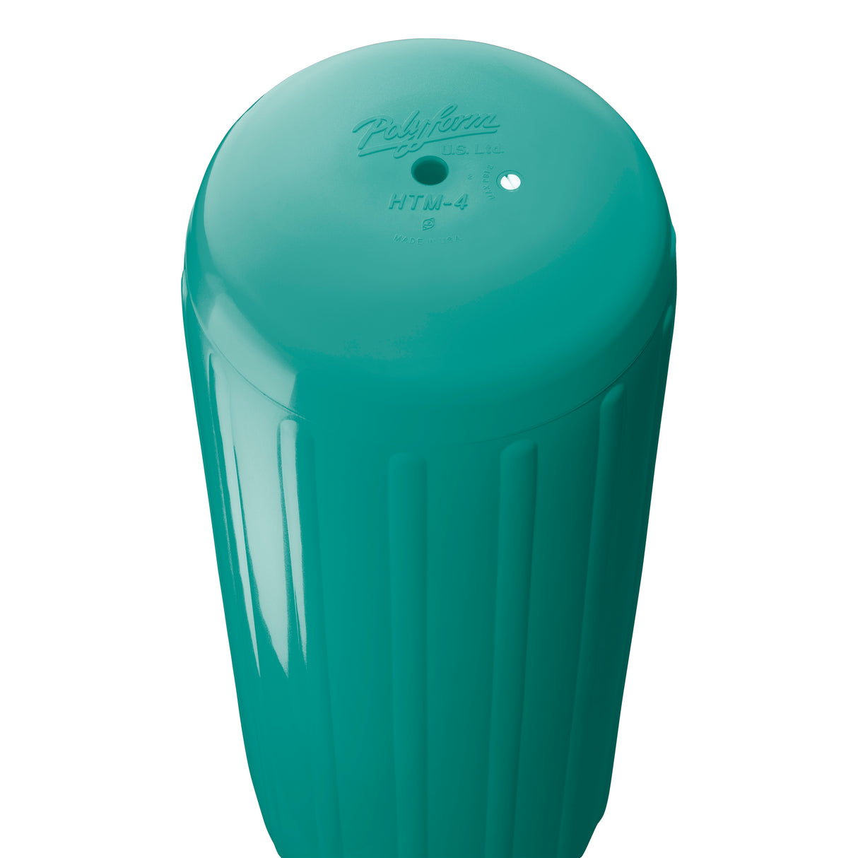 Teal hole through center boat fender, Polyform HTM-4 angled shot