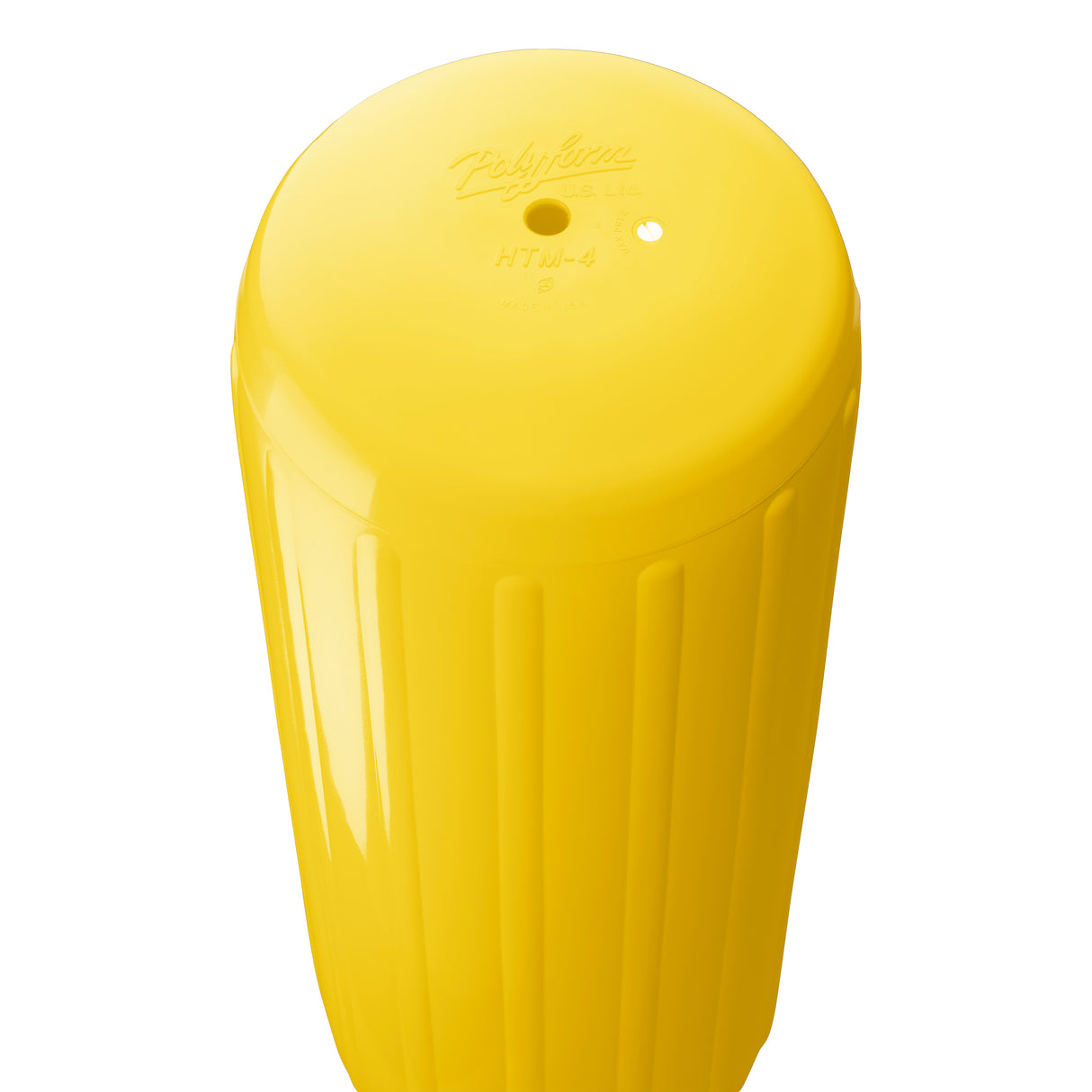 Yellow hole through center boat fender, Polyform HTM-4 angled shot
