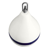 CM-3 Mooring Buoy with galvanized steel mooring iron and shackle, white with blue stripe