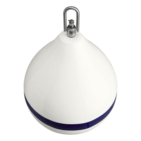 CM-3 Mooring Buoy with stainless steel mooring iron and shackle, white with blue stripe
