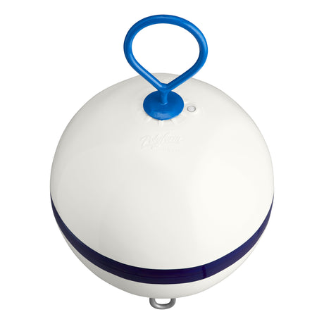 CM-3 Mooring Buoy with galvanized steel mooring iron and shackle, white with blue stripe