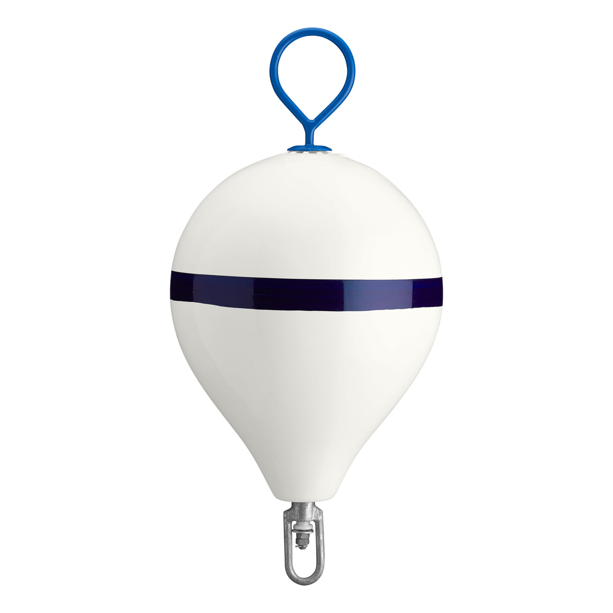 CM-3 Mooring Buoy with galvanized steel mooring iron and shackle, white with blue stripe