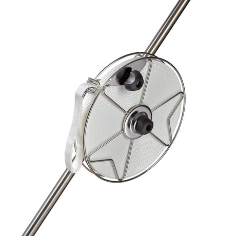 Stainless steel mooring reel with one inch polyester flat line